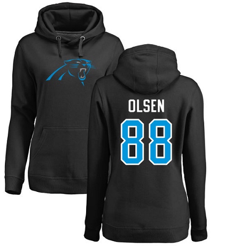 Carolina Panthers Black Women Greg Olsen Name and Number Logo NFL Football #88 Pullover Hoodie Sweatshirts